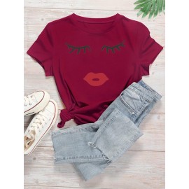 Women's Fashion Cartoon Face Print Tee