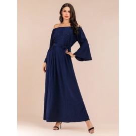 Women's Aline Dress Pleated Flare Sleeve Slash Neck Arabian Dress
