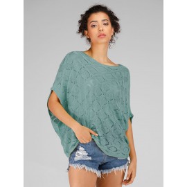 Women's Pullover Sweater O Neck Solid Color Hollow Out Short Sleeve Knitwear