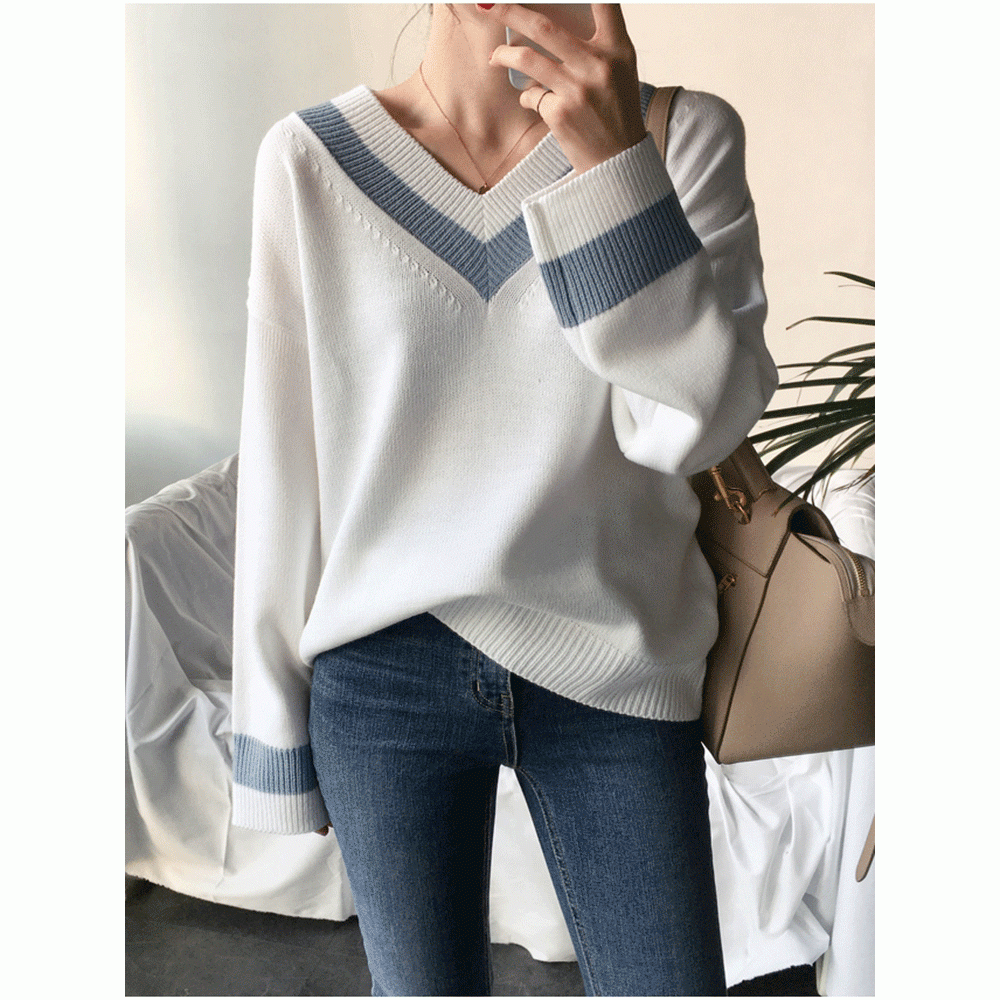 Women's Sweater V Neck Long Sleeve Simple Loose Sweater
