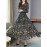 Women's Aline Dress High Waist Floral Print Long Sleeve Dress