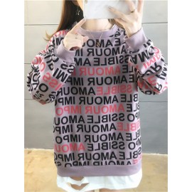 Women's Sweatshirt Letters Pattern One Piece Layer Look Loose Sweatshirt