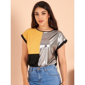 Women's T Shirt Color Block Fashion Short Sleeve Top