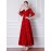 Women's Evening Dress Lace V Neck Flare Sleeve Bride Banquet Dress
