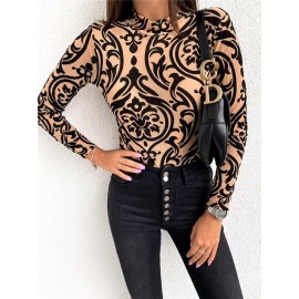 Women's Tee Long Sleeve Leopard Pattern Slim Fit Glamorous Top