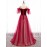 Women's Evening Dress Slash Neck Patchwork Elegant Bride Red Dress