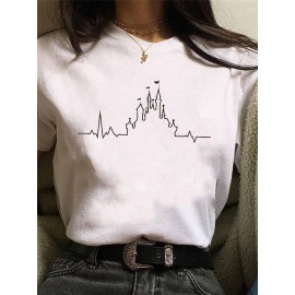 Women's T-Shirt O Neck Short Sleeve Print Casual Top