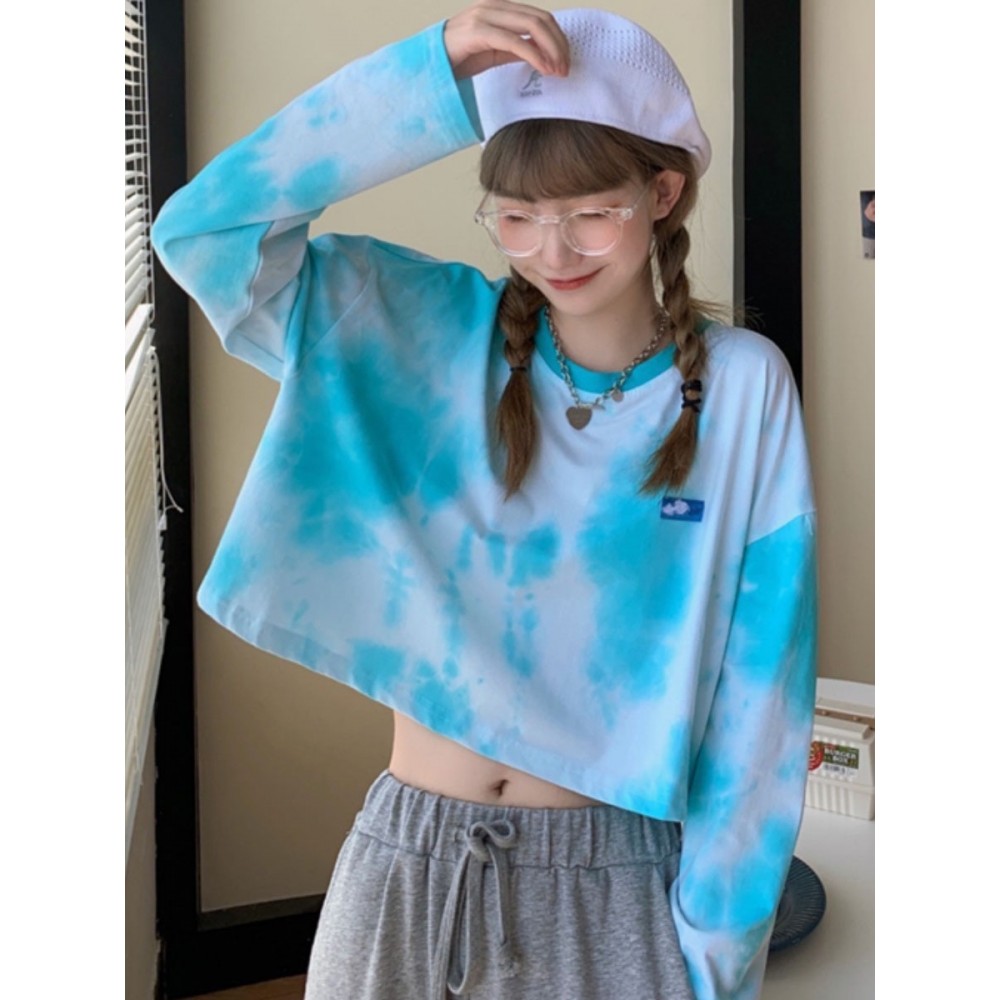 Women's T Shirt Splash Ink O Neck Long Sleeve Top