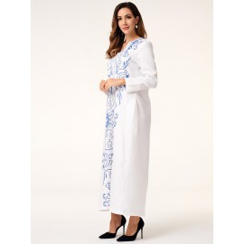 Women's Kaftan Dress Elegant Long Sleeve Print Pocket Plus Size Arabian Clothing