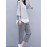 Women's 2 Pieces Set O Neck Three Quarters Patchwork T Shirt Loose Casual Straight Pants