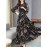 Women's Aline Dress High Waist Floral Print Long Sleeve Dress
