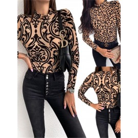 Women's Tee Long Sleeve Leopard Pattern Slim Fit Glamorous Top