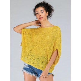 Women's Pullover Sweater O Neck Solid Color Hollow Out Short Sleeve Knitwear