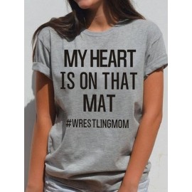 Women's T-Shirt Words Print O Neck Short Sleeve Loose Top
