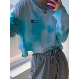 Women's T Shirt Splash Ink O Neck Long Sleeve Top