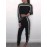 Women's 2 Pieces Pants Set Long Sleeve Top Patchwork Trousers Set