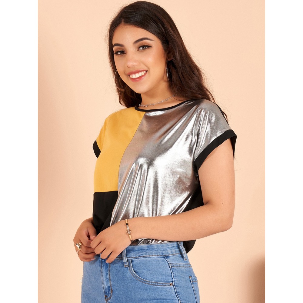 Women's T Shirt Color Block Fashion Short Sleeve Top