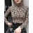 Women's T-shirt Slim Fit Long Sleeve Turtle Neck Leopard Modest Top