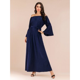Women's Aline Dress Pleated Flare Sleeve Slash Neck Arabian Dress