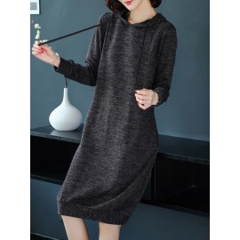 Women's Sweater Dress Hooded Long Sleeve Solid Color Casual Midi Dress