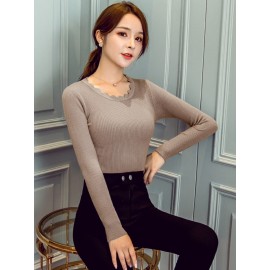 Women's Sweater Long Sleeve O Neck Solid Color Slim Knitwear