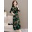 Women's A line Dress Long Sleeve V Neck Floral Print Midi Dress