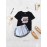 Women's 2 Pieces O Neck Cartoon Print T Shirt Waist Drawstring Shorts