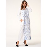 Women's Kaftan Dress Elegant Long Sleeve Print Pocket Plus Size Arabian Clothing