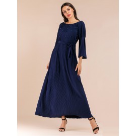 Women's Aline Dress Pleated Flare Sleeve Slash Neck Arabian Dress