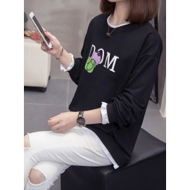 Women's Sweatshirt Cartoon Round Neck Letters Pattern Sweatshirt