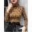Women's T-shirt Slim Fit Long Sleeve Turtle Neck Leopard Modest Top