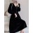 Women's A Line Dress Solid Color V Neck Long Sleeve Midi Dress