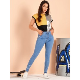 Women's T Shirt Color Block Fashion Short Sleeve Top