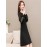 Women's A Line Dress Long Sleeve Lace Patchwork Embroidery Zipper Midi Dress