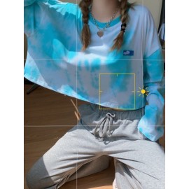 Women's T Shirt Splash Ink O Neck Long Sleeve Top