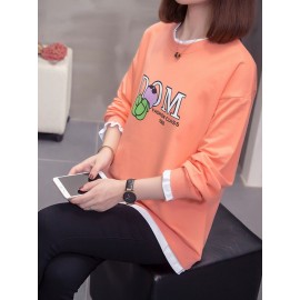Women's Sweatshirt Cartoon Round Neck Letters Pattern Sweatshirt