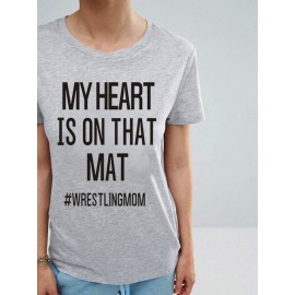 Women's T-Shirt Words Print O Neck Short Sleeve Loose Top