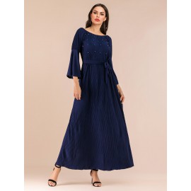 Women's Aline Dress Pleated Flare Sleeve Slash Neck Arabian Dress