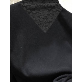 Women's Tee Long Sleeve Solid Color Lace Patchwork Slim Fit Basic Top