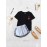 Women's 2 Pieces Sets O Neck Letter Printed Top Elastic Waist Patchwork Shorts Sets