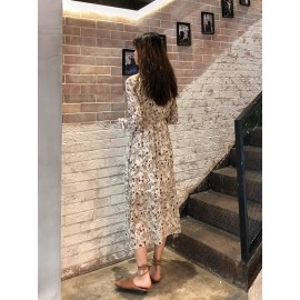 Women's Tunic Dress Long Sleeve Floral Print Fashion Midi Dress