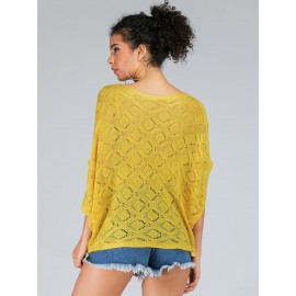 Women's Pullover Sweater O Neck Solid Color Hollow Out Short Sleeve Knitwear