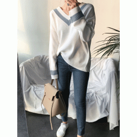 Women's Sweater V Neck Long Sleeve Simple Loose Sweater