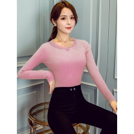 Women's Sweater Long Sleeve O Neck Solid Color Slim Knitwear